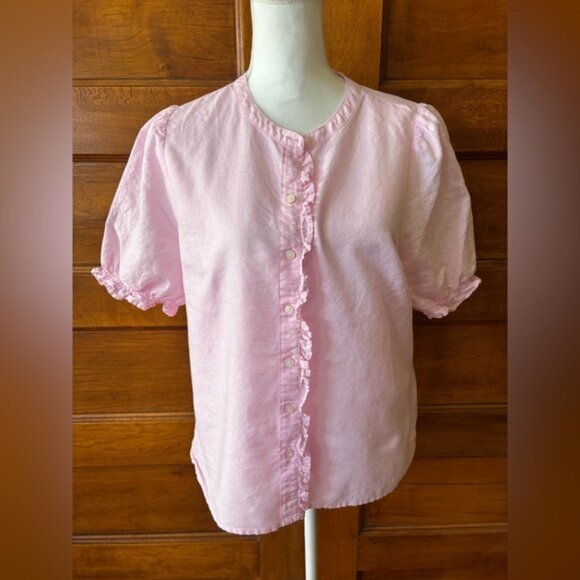 J. Crew Tops - J. Crew Pink Ruffle Button-Up Blouse